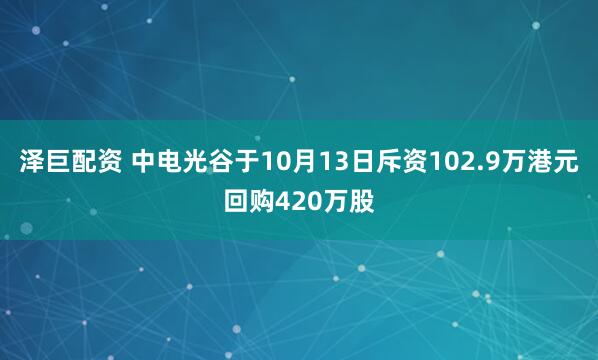 泽巨配资 中电光谷于10月13日斥资102.9万港元回购420万股
